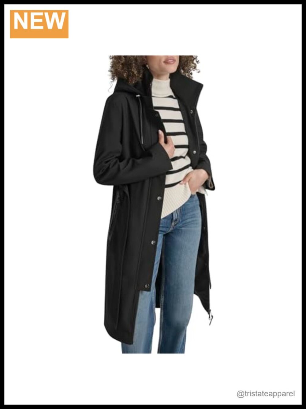 DKNY Women's Hooded Belted Trench Coat - Long Lightweight Water-Resistant with
